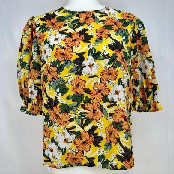 SHEIN Tops - SHEIN Yellow Floral - Hibiscus - Lightweight Blouse - Size Large